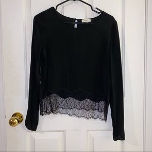 Black 100% Silk Aritzia Lace Blouse